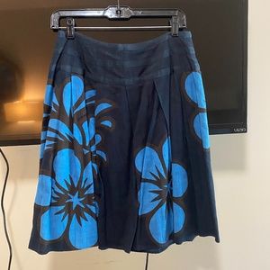 Anthropologie Ipsa Navy and Blue Floral Print Skirt